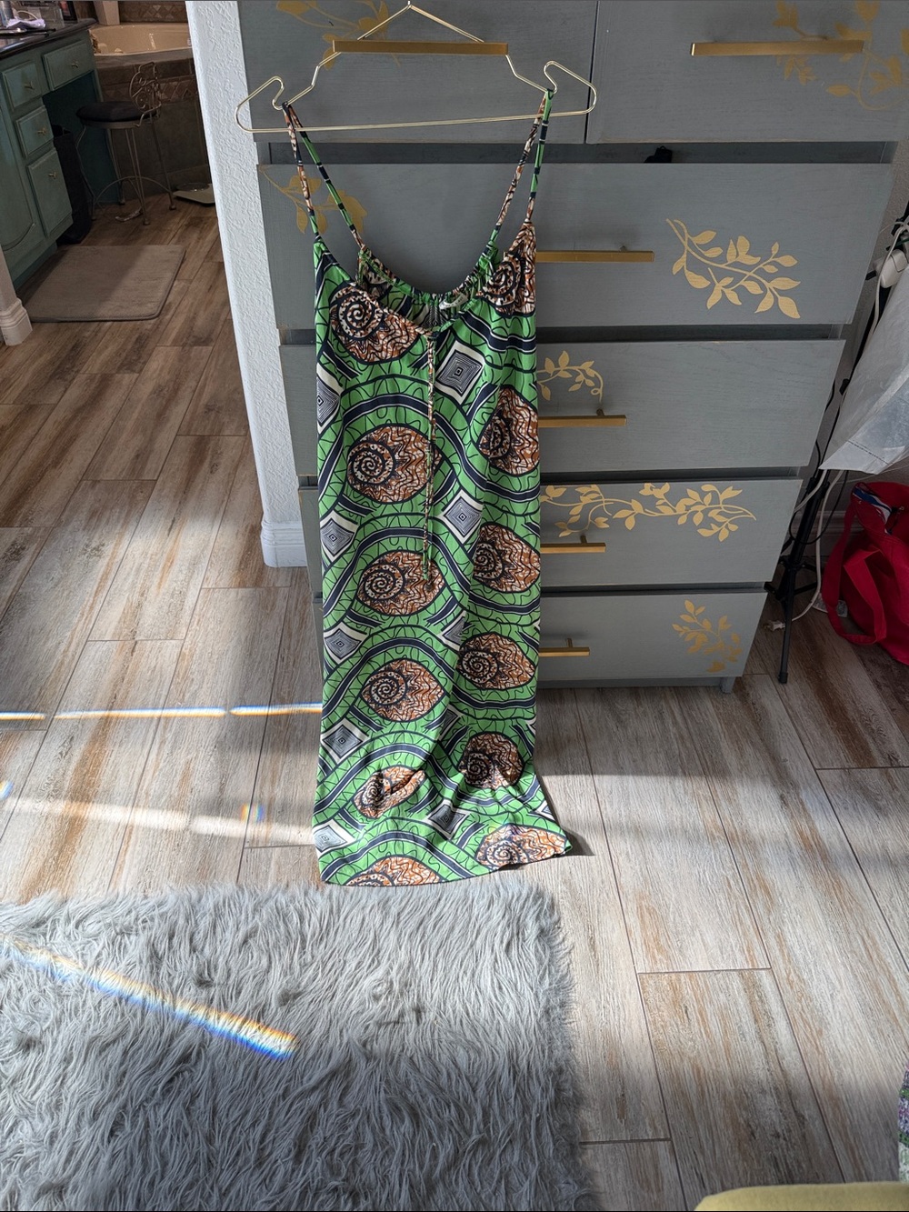 Nieves Lavi Green and Brown Printed Maxi Slip Dress